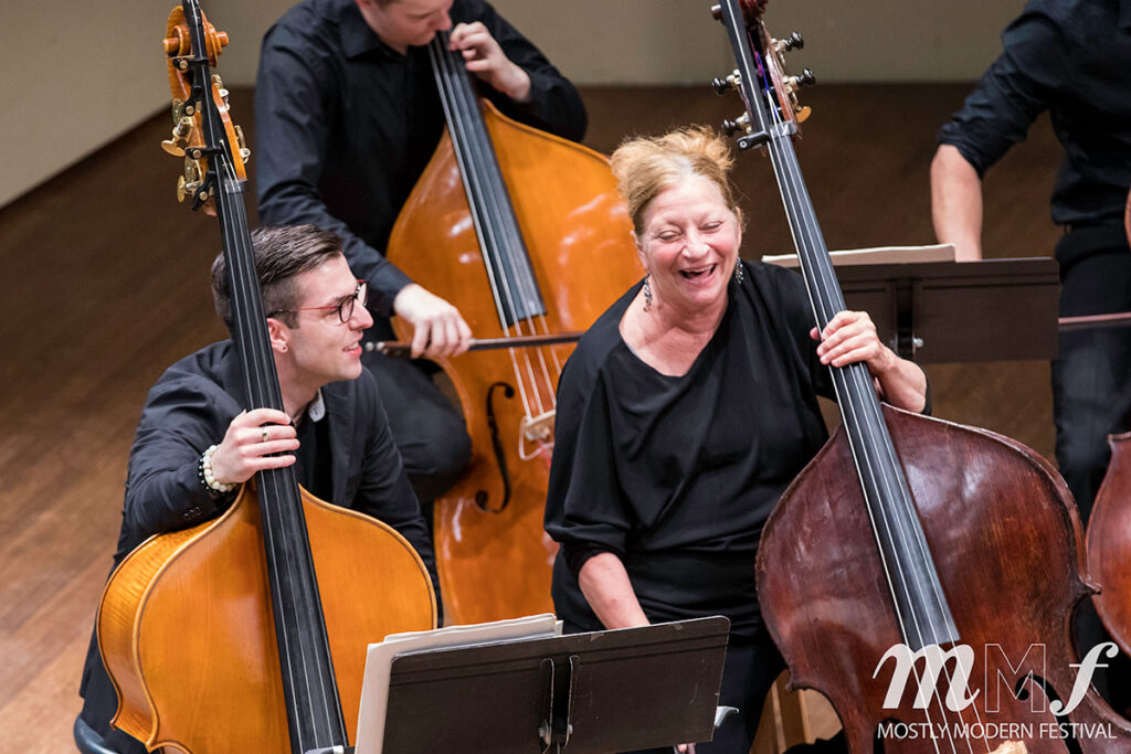 Bass section in the Mostly Modern Orchestra